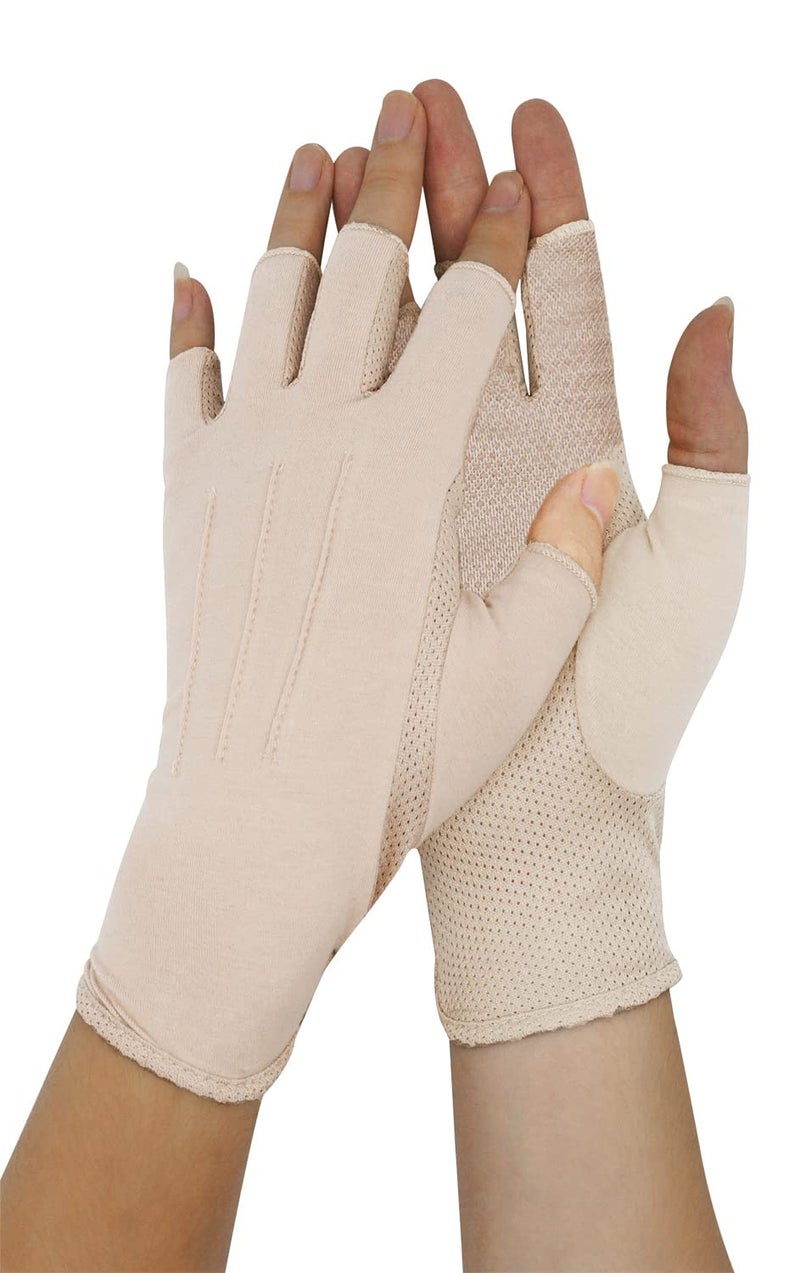 Bienvenu Mens Summer UV Protection Half Finger Outdoor Hiking Driving Cycling Riding Cotton Sunblock Gloves, Khaki - Image 2